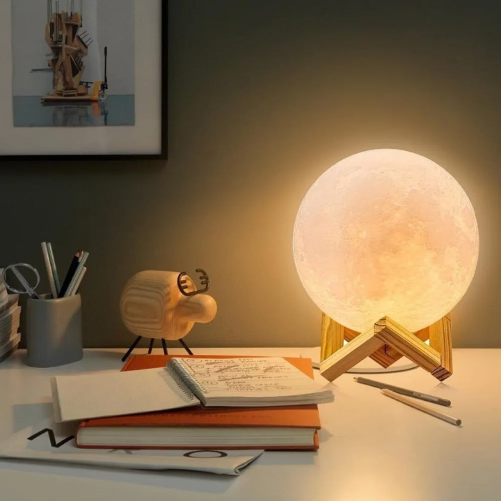 15Cm Big 3D Moon Lamp 7 Color Change Touch Usb Night Light Lamp With Wooden Base Home Decor Creative Gift