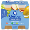 Gerber Juice Variety Pack, 2 Apple, 1 Pear, 1 White Grape, (4 Bottles), 12+ months, Toddler. 