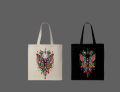 Colorful Bohemian Mandala Butterfly Graphic Printed Tote Bag– Eco-Friendly Cotton Shoulder Shopping Bag-White, Black. 