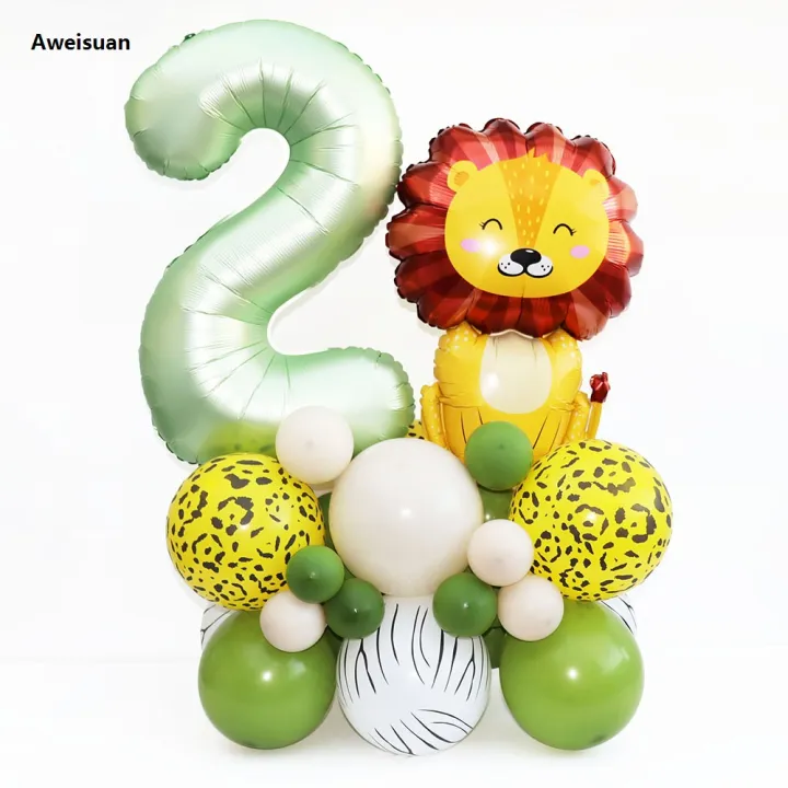 Aweisuan%2035pcs/set%20Jungle%20Safari%20Animal%20Olive%20Green%2032inch%20Number%20Balloons%20Luxury%20Set%20Kids%201%202%203%204%20Years%20Wild%20One%20Birthday%20Party%20Decorations%20-%20Image%202