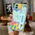 Hontinga for Infinix Note 12 Pro 5G Back Cover Wrist Strap Cartoon Smile Printed Square Liquid Silicone Phone Case. 