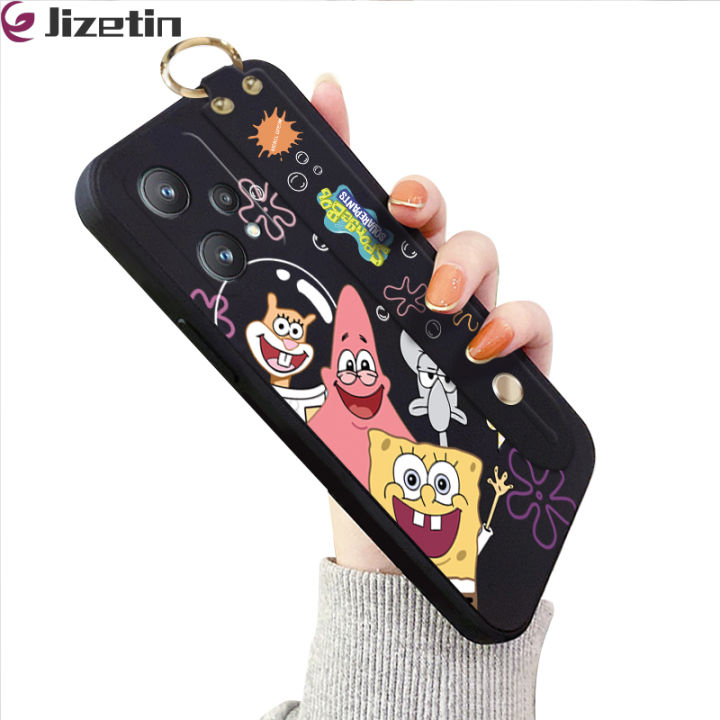 Jizetin for Realme 9 Pro / OnePlus Nord CE 2 Lite 5G Back Cover Wrist Strap Funny SpongeBob Candy Color Crashproof Phone Cases