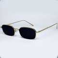 Golden Thin Square Retro Trendy Sunglasses For Women With Bag - Black Lens | Fashion Rectangle Frame Sunglasses For Women. 