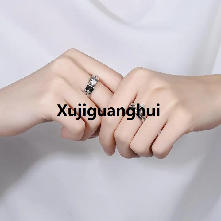 Matching Rings Resizable Xujiguanghui 2 Pcs Pair Adjustable Love Couple Rings set King and Queen ...
