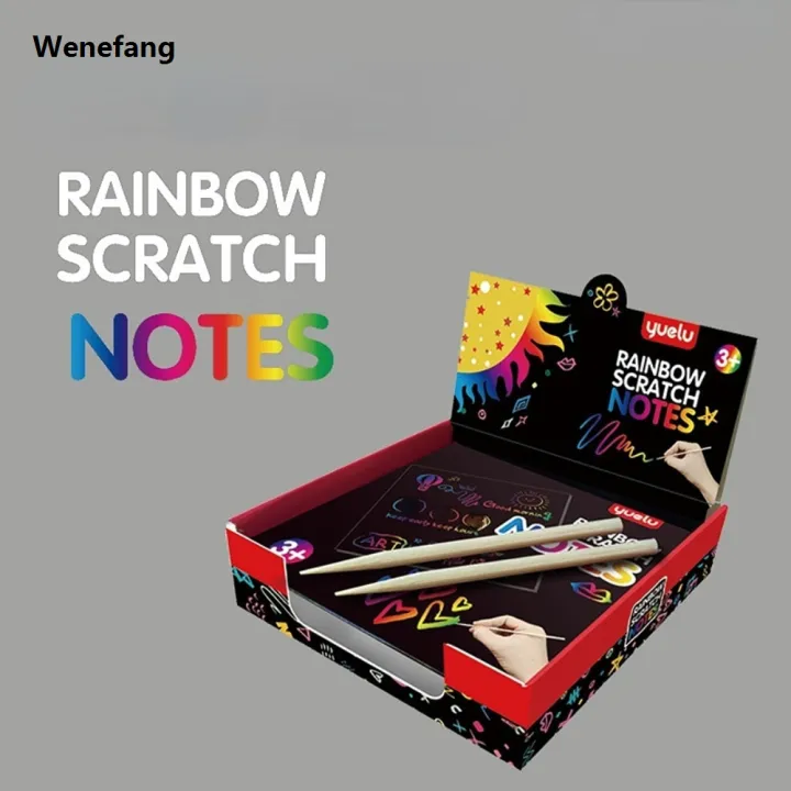 Wenefang%20100pcs%20Montessori%20Rainbow%20Scratch%20Mini%20Notes%20Paper%20Pad%20Cards%20with%20Drawing%20Stencil%20Children%20Kids%20Draw%20Painting%20Toys%20Craft%20Gift%20-%20Image%203