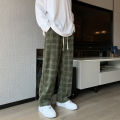 Corduroy Plaid Pants Men's Autumn and Winter Fashionable ins Straight Wide-leg Pants Hong Kong-style Loose Draped Pants for Couples. 