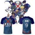 Mento P.X.G Blue Lock Japanese Anime Jersey Football Uniform No.9 Rin Shidou Cosplay T Shirts Men's And Women's Casual Sports Tops. 