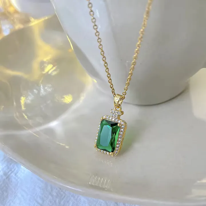 VaryGood%20Emerald%20Green%20Stone%20Pendant%20Chain%20Necklace%20For%20Women%2047cm%20-%20Image%202