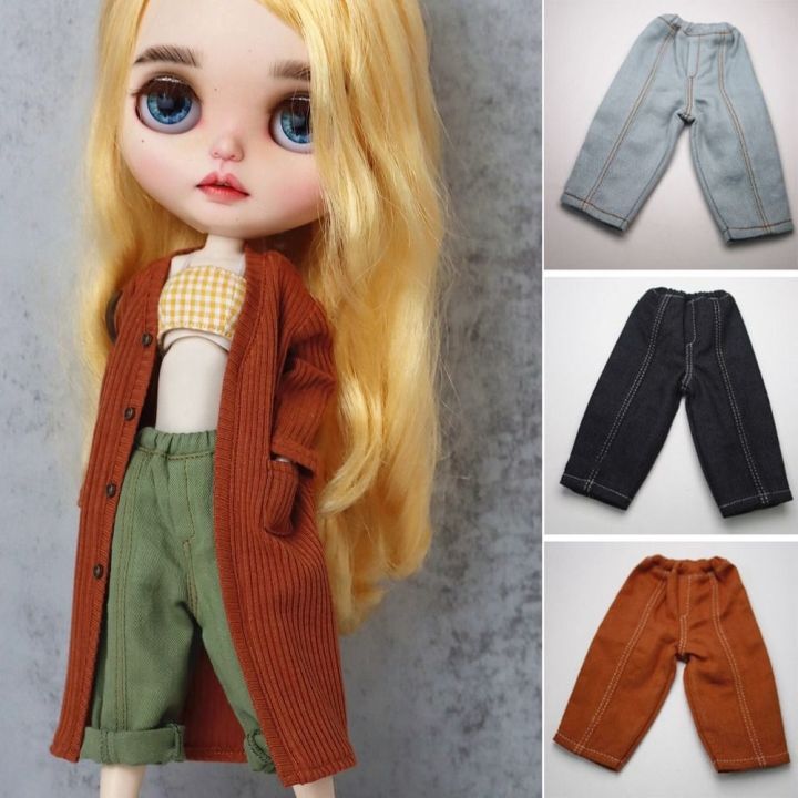 High Quality Casual Wear Loose Wide Leg Trousers Handmade DIY Accessories Doll Denim Pants Fashion Kids Toys Jeans Pants Clothes for Blythe ob24 Dolls
