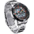 WEIDE Stainless Steel Quartz 3 Atm Water Resistant Analog Dual Time Zone Wristwatches. 