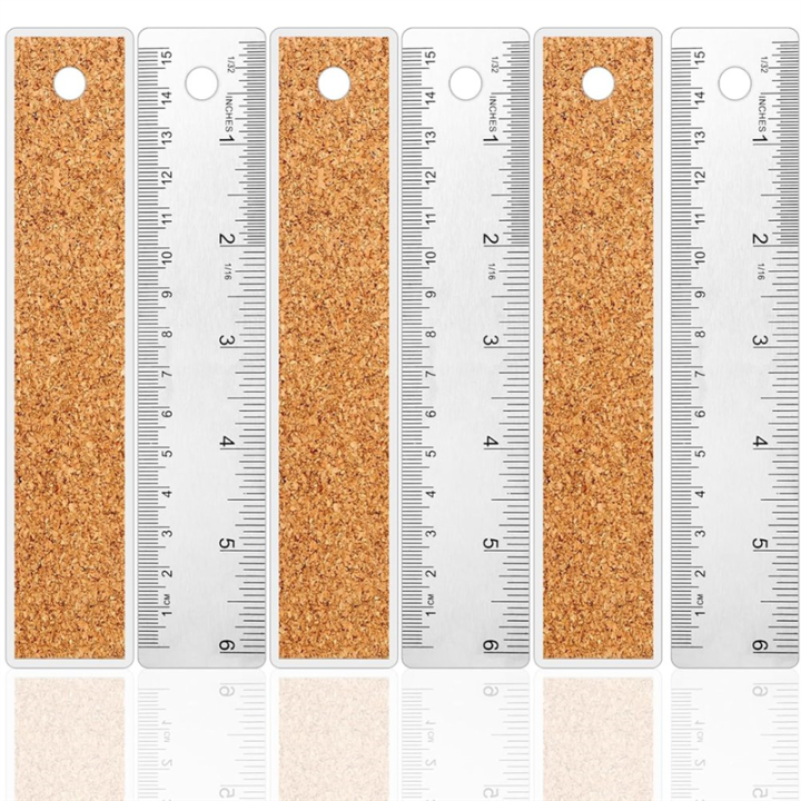 NCANRUI 3Pcs Cork Backed Ruler,6 Inch Metal Ruler,Non Slip Metal Ruler with Cork Backing, Straight Edge Ruler for Office School