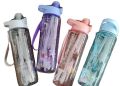 1000ml Large Capacity BPA Free Motivational Water Bottle With Time Scale With Straw- Free Stickers Inside. 