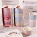 Sweet Journal 6 Rolls/Set Washi Tape Lattice Decorative Masking Tapes Sticky Paper Tape for Journals Diary DIY Crafts Gift Wrapping. 