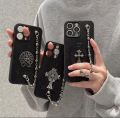 Masala Beads Metal Chrome Hearts Cross Leather Design With Chain Strap Stylish Emo Punk Fashionable TPU Soft Phone Case Cases Iphone Phone Cover. 