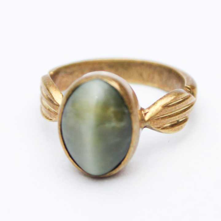 Cats Eye Green Stone Finger Ring for Unisex