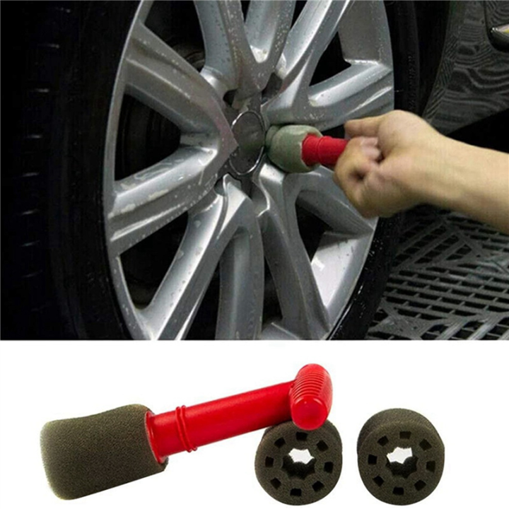 FORIDE%202X%20Car%20Wash%20Embedded%20Tire%20Screw%20Brush%20Lug%20Nut%20Wheel%20Cleaning%20Tools%20with%206%20Extra%20Sponges%20-%20Image%203