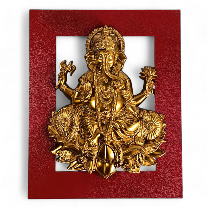 Golden Lord Ganesha Wall Art Frame (Size: approx. 10-inch (H) x 8 inch ...