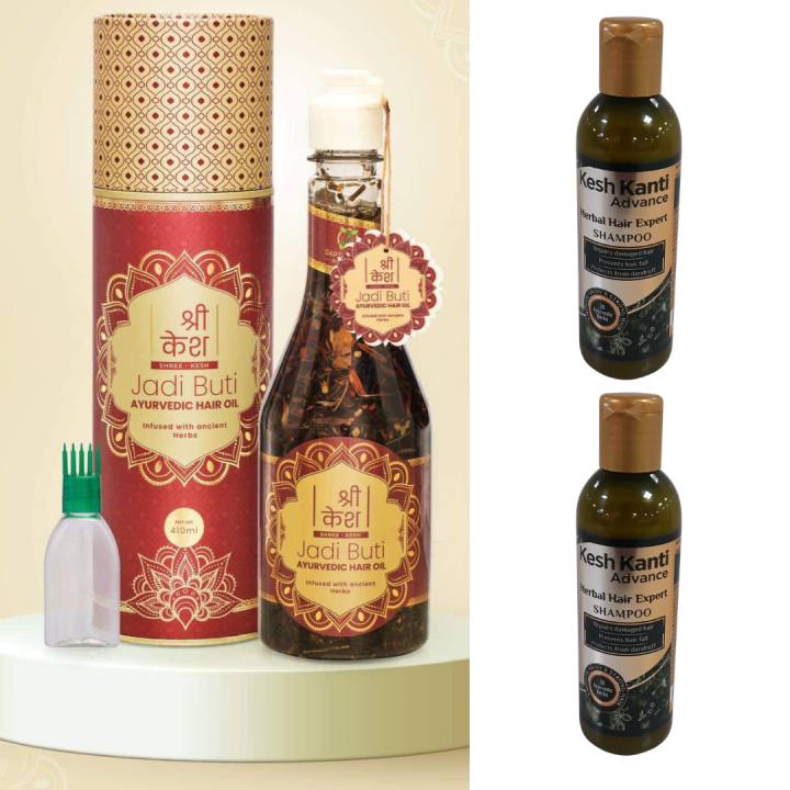 Shree Kesh Jadi Buti Ayurvedic Hair Oil 410ml x 1 + Kesh Kanti Advance ...