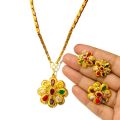 Navaratna Pendant Round Set Of Ring, Eartop And Pendant With Gold Plated Chain. 