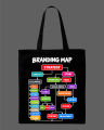 Branding Map Strategy Flowchart Printed Tote Bag– Black & White. 