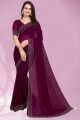 Fashionable Embellished Purple Georgette Silk Blend Saree For Women With Lace Banglori Blouse (Unstitched). 