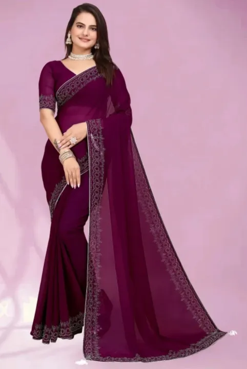Fashionable%20Embellished%20Purple%20Georgette%20Silk%20Blend%20Saree%20For%20Women%20With%20Lace%20Banglori%20Blouse%20(Unstitched)%20-%20Image%203