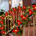 Original 2M10LED Christmas Garland Lighting Strings Artificial Red Flowers Holly Leaves for Home 2024 Xmas Ornament New Year Gifts 2025. 