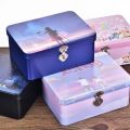 Durable Vintage Tinplate Box Large Capacity with Lock Key Makeup Box Household Jewelry Desktop Storage Case. 