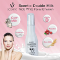 Scentio Double Milk Triple White Facial Emulsion – Glutathione + Arbutin + Vitamin B3 | Lightweight Hydrating Face Lotion (150 ml). 