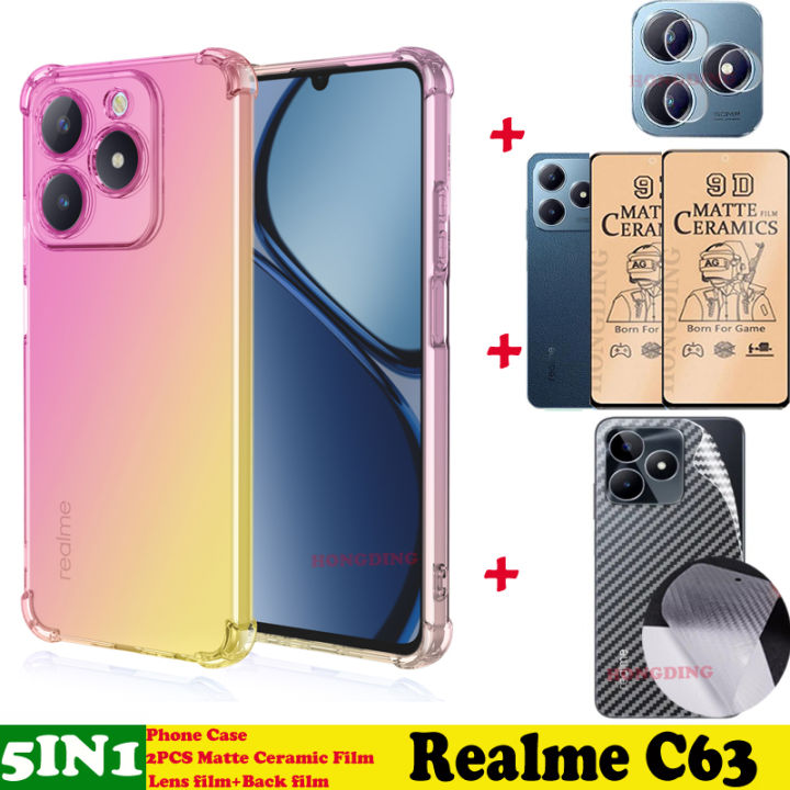 BLKNAIM%205-in-1%20NEW%20For%20Realme%20C63%20case%20Anti-fall%20Color%20phone%20case%20+2PCS%20Matte%20Ceramic%20Film%20+Carbon%20Fiber%20Back%20Film%20+Lens%20Film%20-%20Image%206