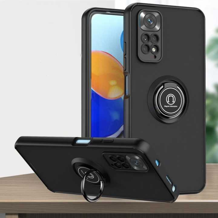 Lenuo For Redmi Note 11 Pro / Note 11 Pro 5G Mobile Case Multifunction Car Magnetic Shockproof With Ring Stand Back Cover