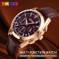 SKMEI 9127 Men Watch Elegant Business Analog Date Display Multifunction Leather Strap Chronograph - Coffee. 