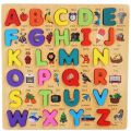 Colorful 3D Wooden English Alphabets Capital Letter (ABCD) Blocks Board with Picture, Early Learning & Teaching Toy for Baby & Toddlers. 
