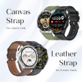 Ultima Magnum E400 Luxury Smartwatch with a 1.43” AMOLED Screen, Stainless Steel Frame, Canvas Wrist Strap & Free Leather Strap, Bluetooth Calling, Health Suite, 100+ Sports Modes, IP68 Rated Smart Watch. 