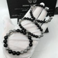 【New arrival】High Version CH Natural Obsidian Eight Silver Beads Bracelet Retro Thai Silver Cross Bracelet for Men and Women. 
