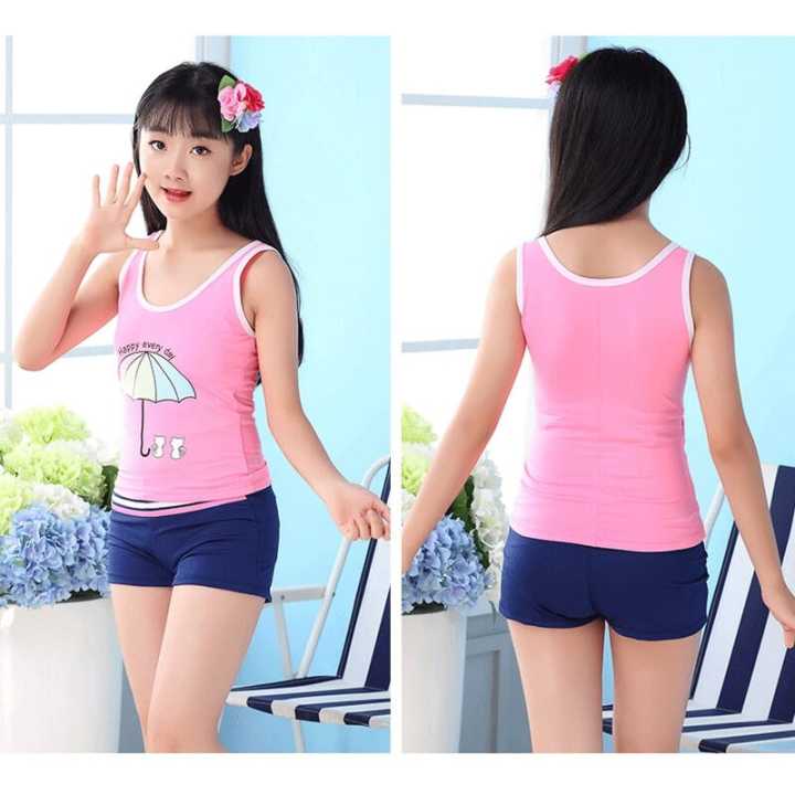 New Style Girl'S Conservative Split Type Slimming Bathing Suit Bubble Hot Spring Printed Athletic