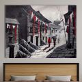 Single Panel Galli Painting Traditional Newari Culture Women Carrying Doko Old House Matte Cotton Canvas Print | HQ | XXS | 12 inch X 9 inch | Tightly Wrapped In Wooden Frame | Not stickers or No Forex Board. 