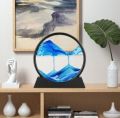 Moving Sand Art Picture,3D Deep Sea Sandscape in Motion Display Flowing Sand Frame Flowing,Round Glass Grit Photo Hourglass (Blue, 12inch). 