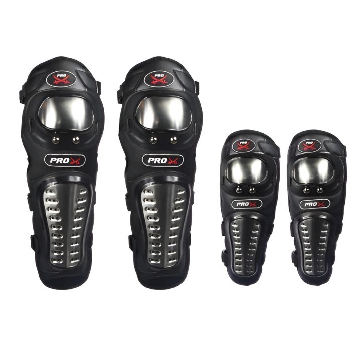 Pro-X Pro X Motorcycle Bike Long Knee Pad Elbow Guard, Stainless