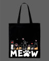 Cute "MEOW" Cat Paws Printed Tote Bag – Eco-Friendly Cotton Shoulder Shopping Bag-White, Black. 