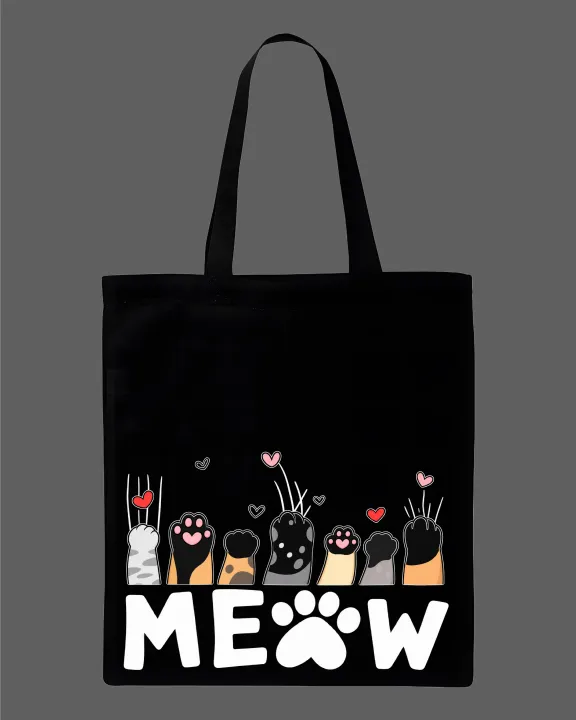 Cute%20"MEOW"%20Cat%20Paws%20Printed%20Tote%20Bag%20%E2%80%93%20Eco-Friendly%20Cotton%20Shoulder%20Shopping%20Bag-White,%20Black%20-%20Image%202