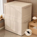 Large Capacity Folding Storage Box with Pulley - Stackable Plastic Organizer with Lid, Portable Container for Home. 