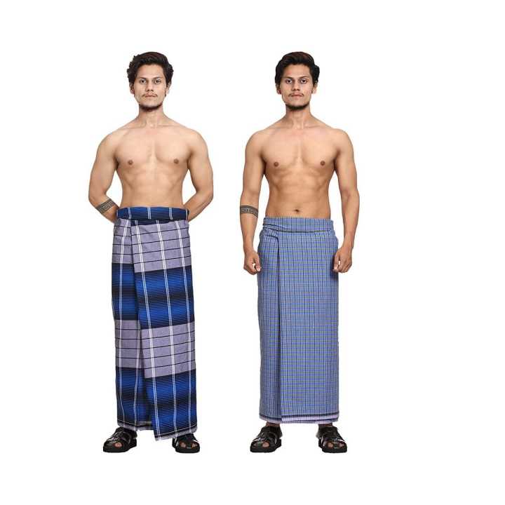 Pack of 2 - 100% Cotton Un-Stitched Lungi For Men (Print May Vary)