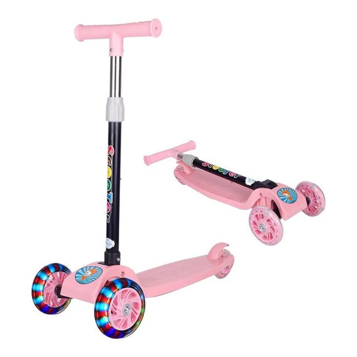 Beauenty Folding 3 Wheel Scooter For Kids Toddler Scooter With LED Light Up Wheels Adjustable Height & Best Gifts For Kids