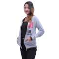 Grey Cotton Full Sleeve Printed Zippered Design Hoodie Jacket For Women. 