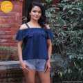 Creative Touch Beige Net Designed Off Shoulder Top For Women WTP4730. 