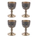 4X Classical Metal Wine Cup Handmade Small Goblet Household Copper Wine Glass Carving Pattern. 