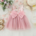 Summer New Baby Girls Dress Halter Bow Floral Mesh Shaggy A-line Dress Sweet Princess Dress Birthday Party Team Dress. 