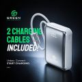 Green Turbo Tiny 10000mAh Mini Power Bank | 22.5W Fast Charging | PD & QC Compatible | USB-C Input & Output | Compact Pocket Size | 2 Charging Cables Included | Compact Size | 6 Months Brand Warranty. 