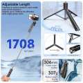 F16 Selfie Stick Tripod with 1708mm Long 8-Section Pole, Bluetooth Remote, 360° Rotation, 1/4 Interface, for Phone Camera Vlog. 